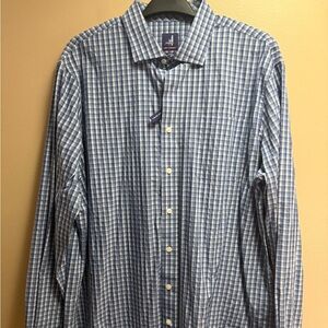 Johnnie-O Prep-Formance Blue Gingham Stretch Button-Up Shirt Men’s XL